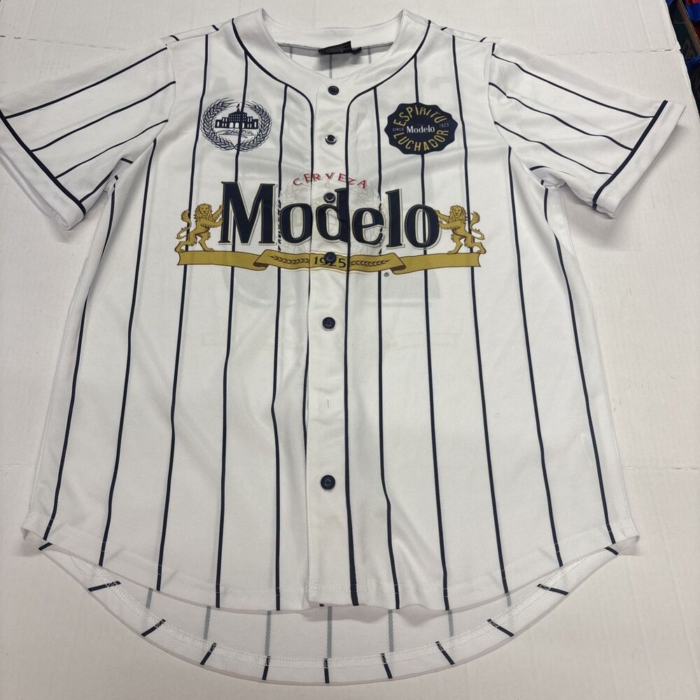 Modelo Shirt Adult Large Baseball Jersey Cerveza Beer Button Short Sleeve Men's
